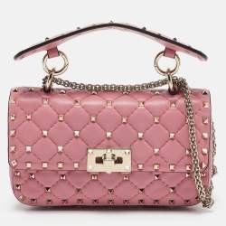 Pre Owned حقيبة كتف فالنتينو سلسلة سبايك روكستد صغير جلد لامعة مبطنة خضراء