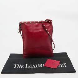 Valentino Red Leather Rockstud Flat Crossbody Bag