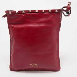 Valentino Red Leather Rockstud Flat Crossbody Bag