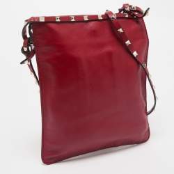Valentino Red Leather Rockstud Flat Crossbody Bag