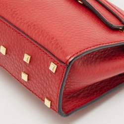 Valentino Red Leather Mini My Rockstud Top Handle Bag