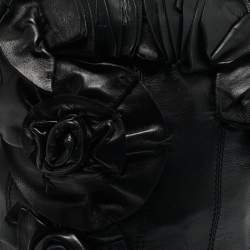 Valentino Black Leather Rosette Bucket Bag