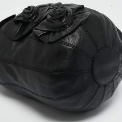 Valentino Black Leather Rosette Bucket Bag