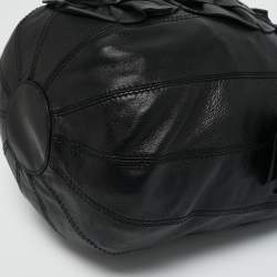 Valentino Black Leather Rosette Bucket Bag