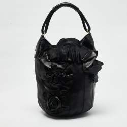 Valentino Black Leather Rosette Bucket Bag
