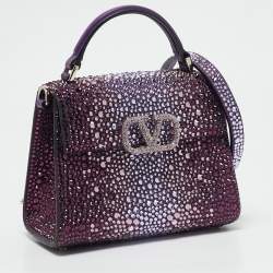 Valentino Purple Suede Crystal Embellished Mini VSling Top Handle Bag