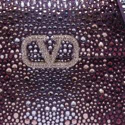 Valentino Purple Suede Crystal Embellished Mini VSling Top Handle Bag