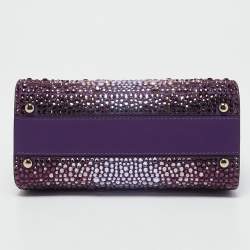 Valentino Purple Suede Crystal Embellished Mini VSling Top Handle Bag