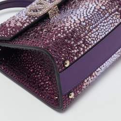 Valentino Purple Suede Crystal Embellished Mini VSling Top Handle Bag