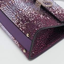 Valentino Purple Suede Crystal Embellished Mini VSling Top Handle Bag