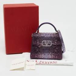 Valentino Purple Suede Crystal Embellished Mini VSling Top Handle Bag