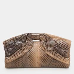 Valentino Brown/Beige Python Bow Clutch