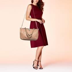 Valentino Beige Leather Medium Rockstud Trapeze Tote