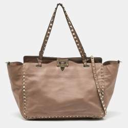 Valentino Beige Leather Medium Rockstud Trapeze Tote