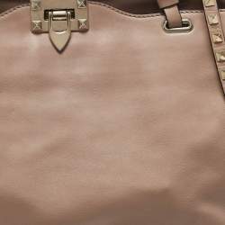 Valentino Beige Leather Medium Rockstud Trapeze Tote
