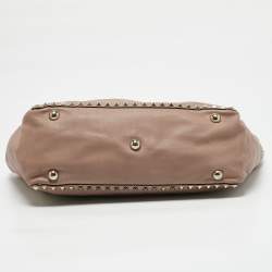 Valentino Beige Leather Medium Rockstud Trapeze Tote