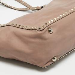 Valentino Beige Leather Medium Rockstud Trapeze Tote