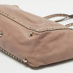 Valentino Beige Leather Medium Rockstud Trapeze Tote