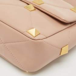 Valentino Beige Leather Large Roman Stud Shoulder Bag