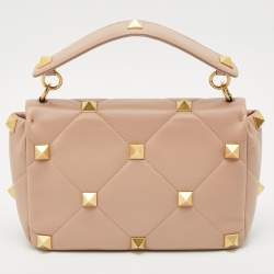 Valentino Beige Leather Large Roman Stud Shoulder Bag