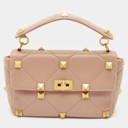 Valentino Beige Leather Large Roman Stud Shoulder Bag