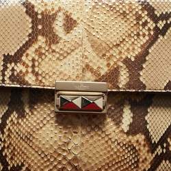 Valentino Cream/Brown Leather and Python Rockstud Flap Tote