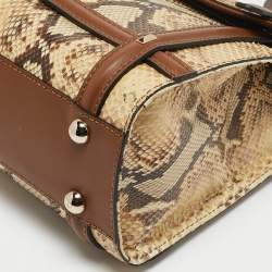 Valentino Cream/Brown Leather and Python Rockstud Flap Tote