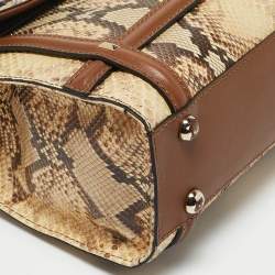 Valentino Cream/Brown Leather and Python Rockstud Flap Tote