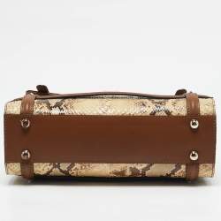 Valentino Cream/Brown Leather and Python Rockstud Flap Tote