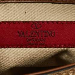 Valentino Cream/Brown Leather and Python Rockstud Flap Tote