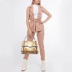 Valentino Cream/Brown Leather and Python Rockstud Flap Tote