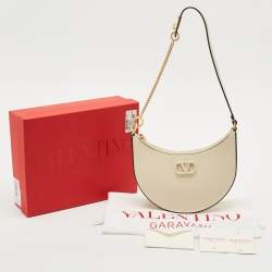 Pre Owned Valentino Off White Leather Mini VLogo Hobo