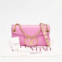 Valentino Pink Leather Stud Sign Shoulder Bag