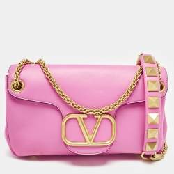 Valentino Pink Leather Stud Sign Shoulder Bag