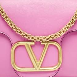 Valentino Pink Leather Stud Sign Shoulder Bag