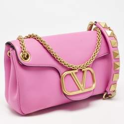 Valentino Pink Leather Stud Sign Shoulder Bag