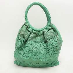 Pre Owned Valentino Light Green Laser Cut Leather Laceland Hobo