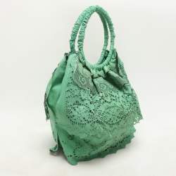 Pre Owned Valentino Light Green Laser Cut Leather Laceland Hobo