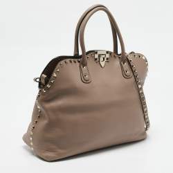 Valentino Beige Leather Rockstud Dome Satchel