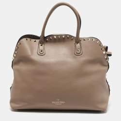 Valentino Beige Leather Rockstud Dome Satchel