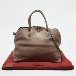 Valentino Beige Leather Rockstud Dome Satchel