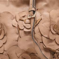 Pre Owned Valentino Beige Leather Floral Applique Shoulder Bag