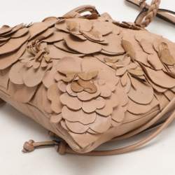 Pre Owned Valentino Beige Leather Floral Applique Shoulder Bag