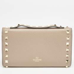 Valentino Beige Leather Rockstud Wallet on Chain