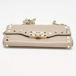 Valentino Beige Leather Rockstud Wallet on Chain