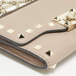 Valentino Beige Leather Rockstud Wallet on Chain
