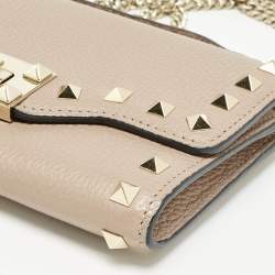Valentino Beige Leather Rockstud Wallet on Chain