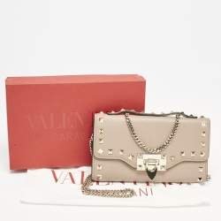 Valentino Beige Leather Rockstud Wallet on Chain