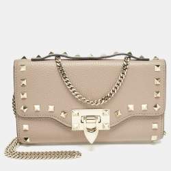 Valentino Beige Leather Rockstud Wallet on Chain