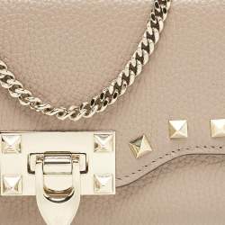 Valentino Beige Leather Rockstud Wallet on Chain